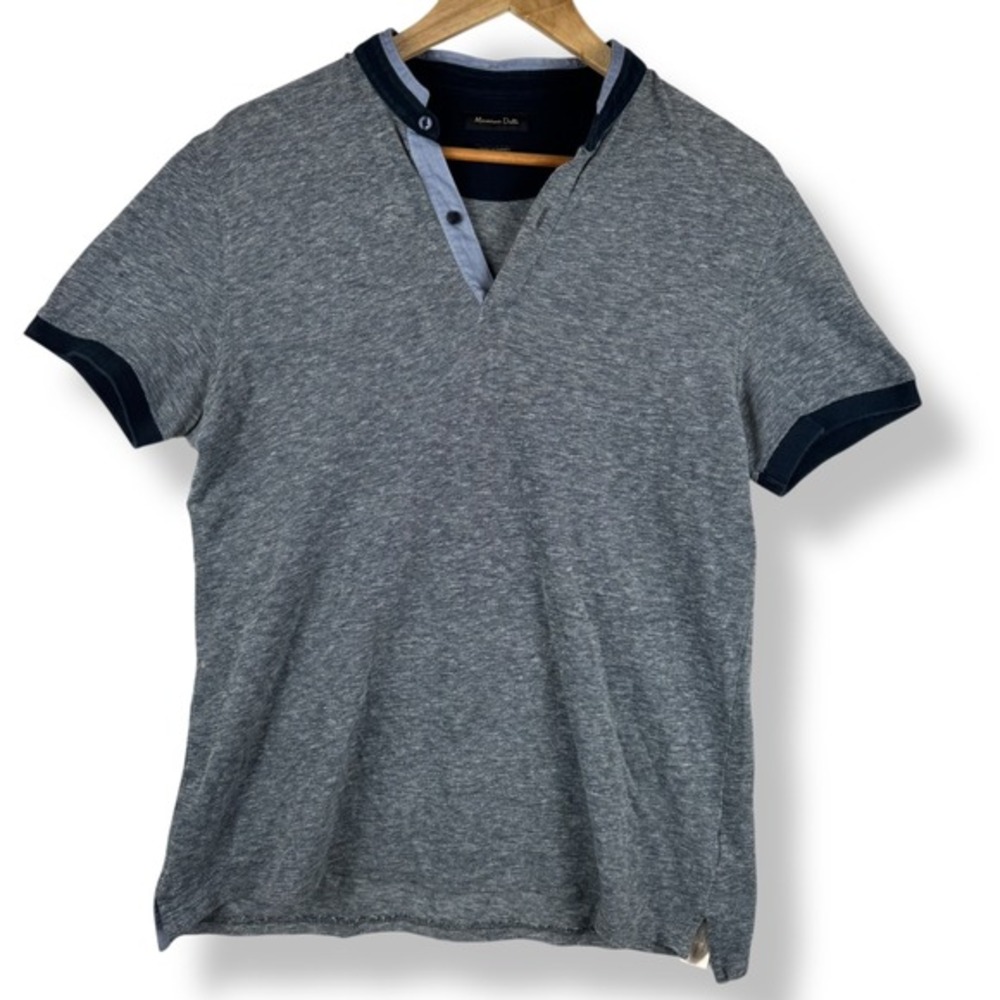 Massimo Dutti Mens Polo‎ Shirt Size Medium Dark Navy Blue Preppy Luxury Designer